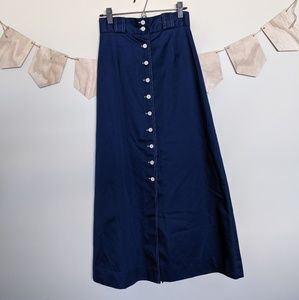 Vintage Ellen Tracy Navy Blue Maxi Skirt w Buttons